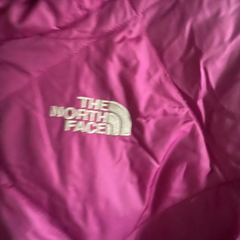 The North Face Jacket Girls L 16/18‎ Hooded Purple Reversible Plaid Mossbud 550